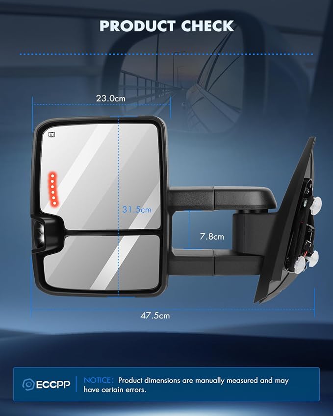 ECCPP Towing Mirrors Tow Mirrors With 2007-2014 For Chevy Silverado For GMC Sierra 1500/2500 HD/3500 Power Adjusted Heated Led Turn Signal Running Width Light Black Pickup Truck
