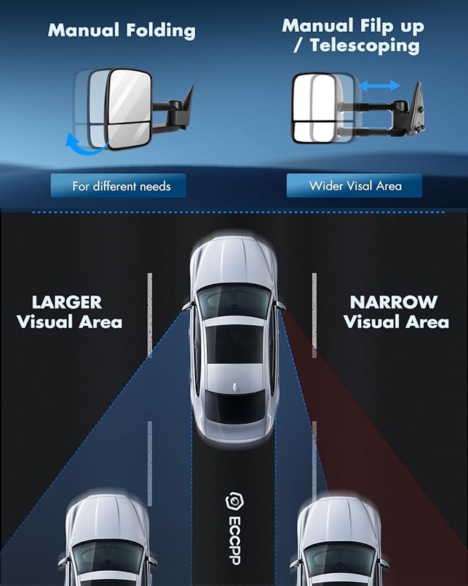 ECCPP Tow Mirrors Manual Telescoping Towing Mirrors Pair Replacement fit for 1999-2006 for Chevy for Silverado for GMC for Sierra Driver and Passenger Side Manual Control No Heated and Light Black