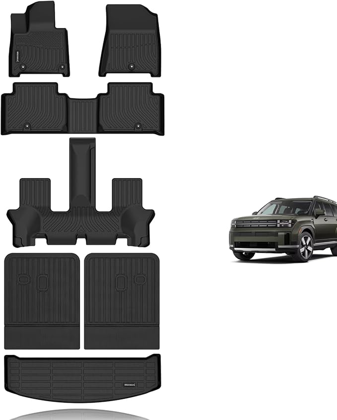 KELCSEECS® Floor Mats & Backrest Mats & Cargo Liner for 2026 2025 2024 Hyundai Santa Fe(Not fit Hybrid) Car Mats Trunk Liner Trunk Mat Santa Fe Floor Mats Cargo Mat Accessories Black
