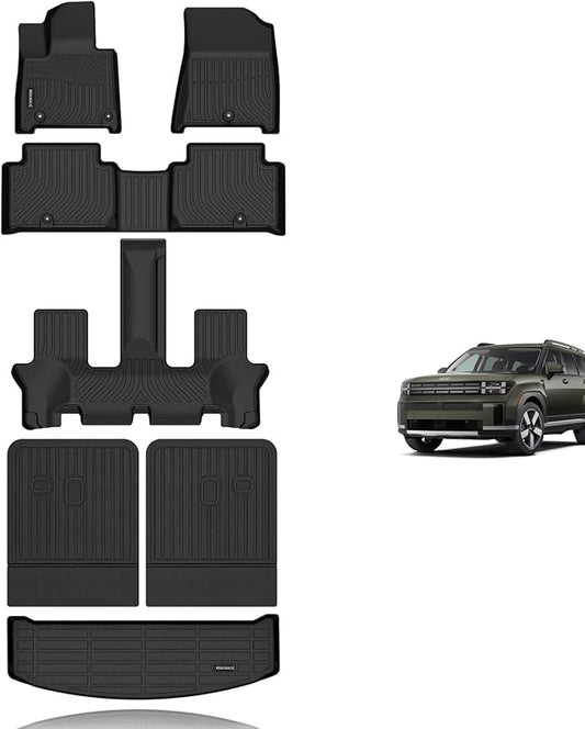 KELCSEECS® Floor Mats & Backrest Mats & Cargo Liner for 2026 2025 2024 Hyundai Santa Fe(Not fit Hybrid) Car Mats Trunk Liner Trunk Mat Santa Fe Floor Mats Cargo Mat Accessories Black