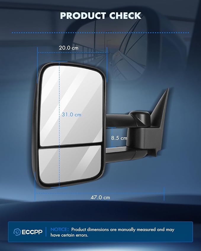ECCPP Tow Mirrors Manual Telescoping Towing Mirrors Pair Replacement fit for 1999-2006 for Chevy for Silverado for GMC for Sierra Driver and Passenger Side Manual Control No Heated and Light Black