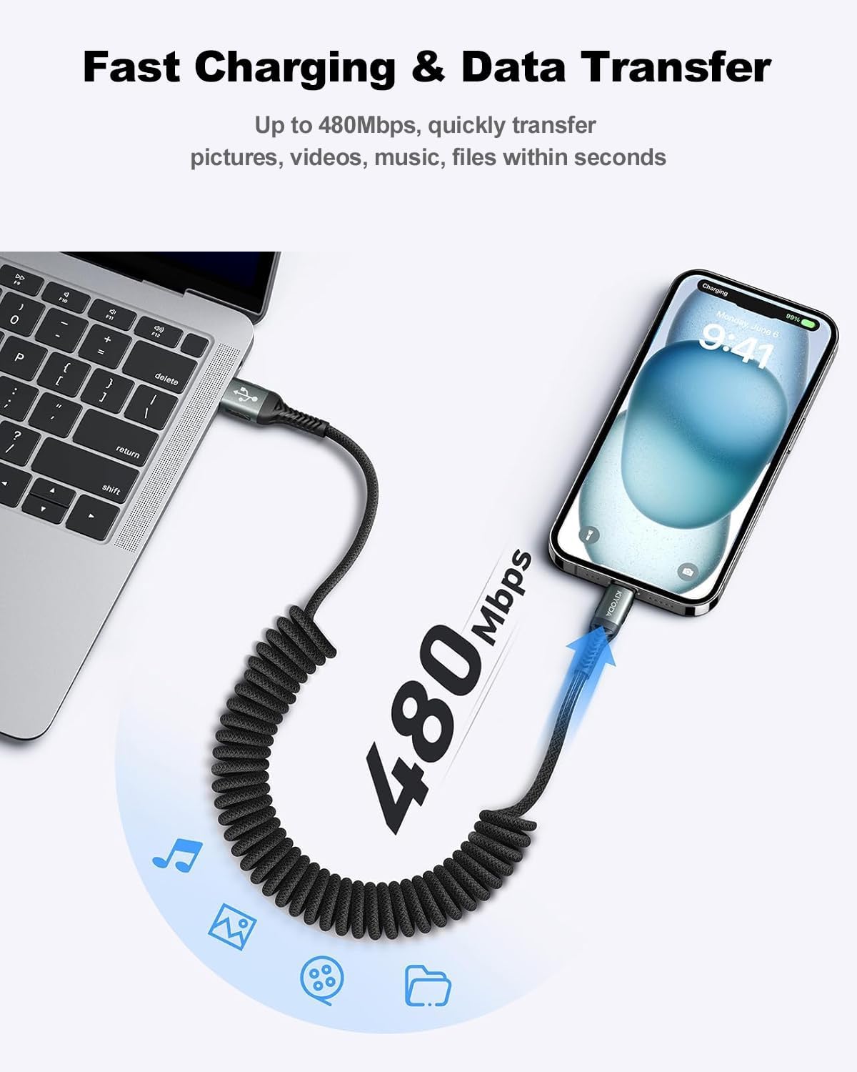 USB A to USB C Cable 3FT/6FT, Coiled USB C Cable for Car, 66W USB C Cable Fast Charging 3A USB C iPhone Cable Compatible with iPhone 16/15/Samsung Galaxy S20 S10 Plus Note 10 9 and More USB C Devices
