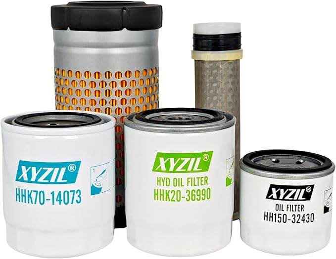 Maintenance Filter Kit 77700-02184 Compatible with Kubota RTV500 (S/N 19025) Utility Vehicle 6C060-99410 HH150-32430 HHK71-14080 HHK70-14073 Outer Inner Air Engine Oil Hydraulic Suction Filter