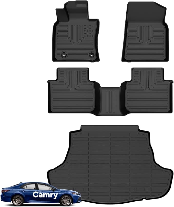 Wayhigh-All Weather Floor Mats & Cargo Liner Set for Toyota Camry FWD 2018-2024(Non AWD & Hybrid),Custom Fit TPE Heavy Duty Car Mats Camry Accessories- Black