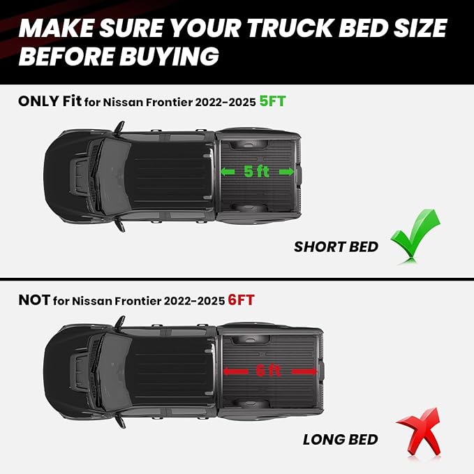 LASFIT Bed Mat for Nissan Frontier 2022-2026 5FT/59.5 inchs (Not Fit Drop-in Bed Liners), All Weather TPE Custom Fit Easy Clean Truck Bed Mat for Frontier 2022 2023 2024 2025 2026 Crew Cab Bed Liner