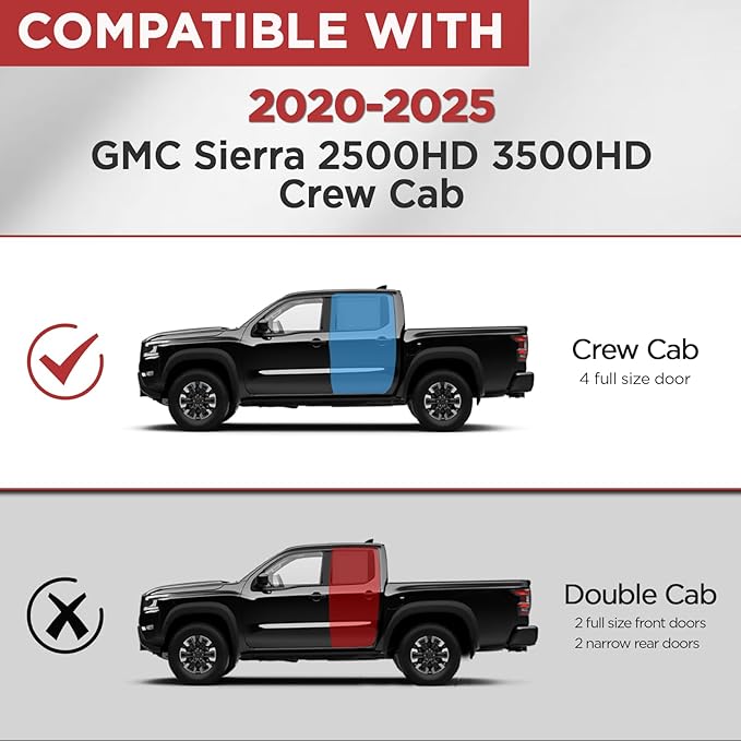 6" Running Boards Compatible with 2020-2025 GMC Sierra 2500HD 3500HD Crew Cab Black Aluminum Alloy Side Steps Nerf Bars