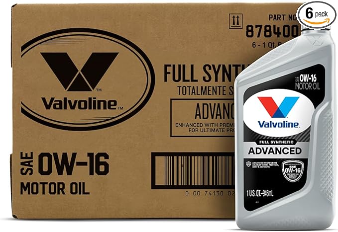 Valvoline Advanced Full Synthetic SAE 0W-16 Motor Oil 1 QT, Case of 6