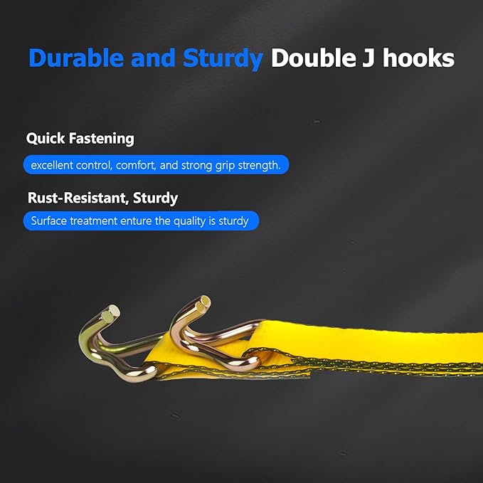 2 Inch Ratchet Straps Heavy Duty，30ft Tie Down Straps Ratchet with Double J Hook, 10000lbs Break Strength, Cargo Ratchet Straps for Moving, Truck, Trailers, Motorcycles (4 Pack)