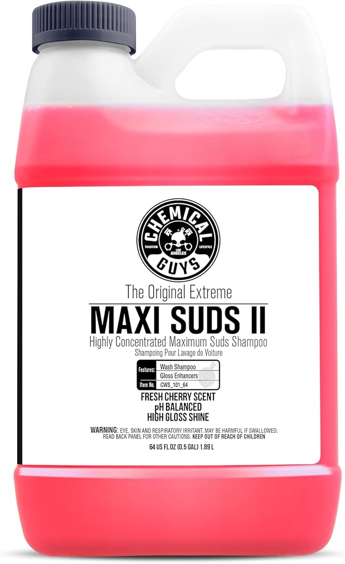 Chemical Guys Maxi Suds II Foaming Car Wash Soap – High Foaming Cherry Scent Shampoo for Foam Cannons, Guns or Buckets – Gentle Wash Safe for Cars, Trucks, Motorcycles and RVs, 64 oz