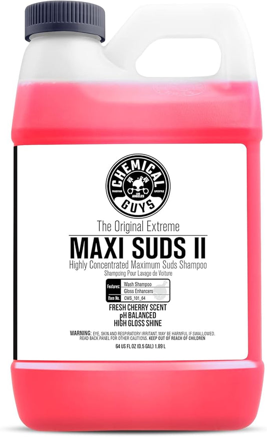 Chemical Guys Maxi Suds II Foaming Car Wash Soap – High Foaming Cherry Scent Shampoo for Foam Cannons, Guns or Buckets – Gentle Wash Safe for Cars, Trucks, Motorcycles and RVs, 64 oz