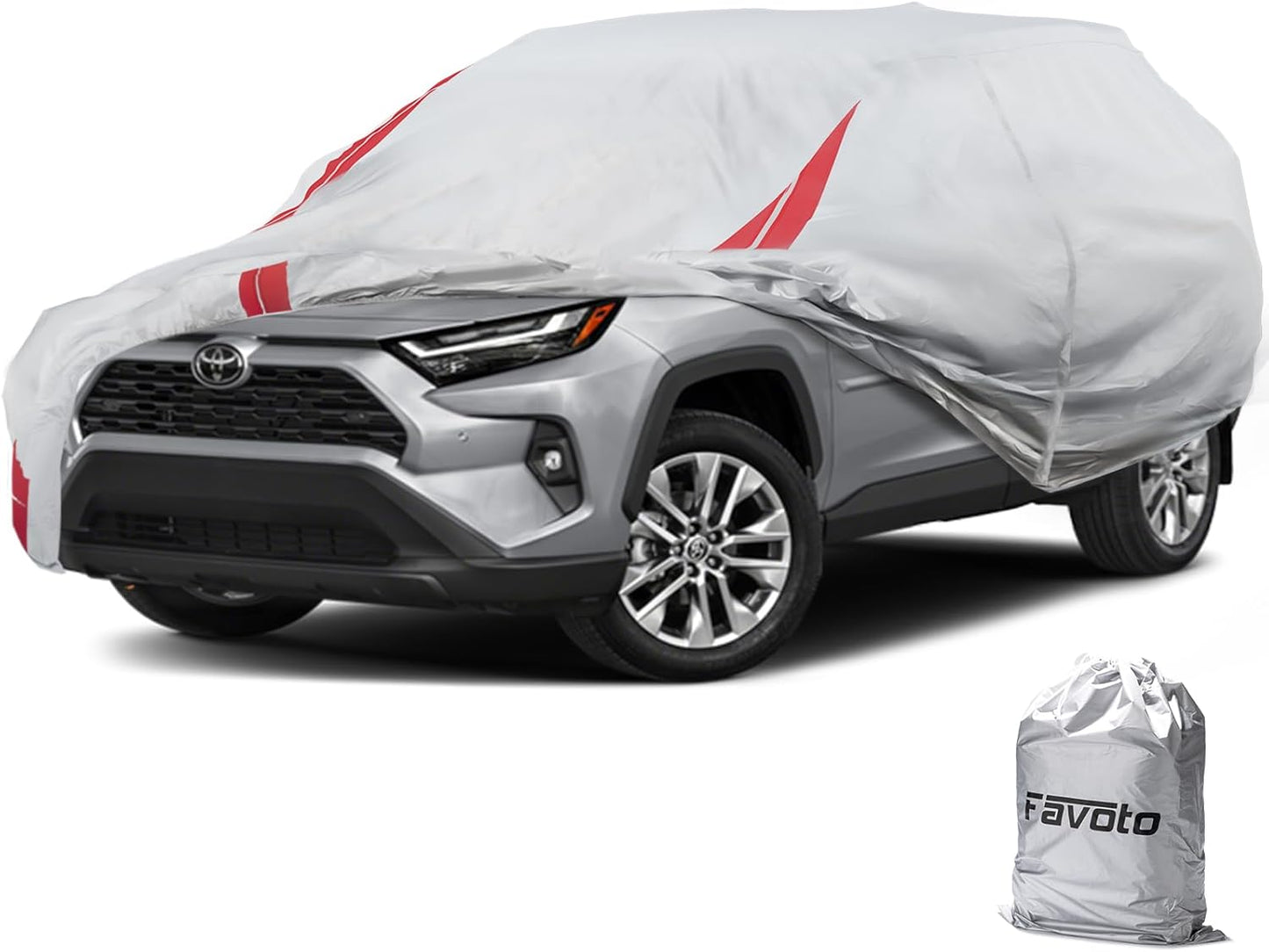 Favoto SUV Car Cover Waterproof - Custom Fit for Toyota RAV4 (2006-2024) All Weather for Automobiles Outdoor with Reflective Stripe Snow Sun Dust UV Protection Full Exterior Cover