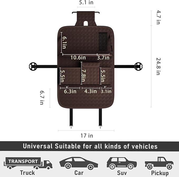 GMQ Back Seat Car Organizer 1 Pack,Backseat Organizer with Tray,Multifunctional Car Seat Back Storage Box with Foldable Tablet Holder (Coffee, Weave)