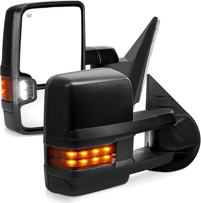 Towing Mirrors Compatible for 2007-2014 Chevy Silverado GMC Sierra 1500 2500 HD 3500 HD(2007 New Body Style ONLY) Tahoe Yukon Power Heated Amber Turn Signal Light Manual Folding Pair