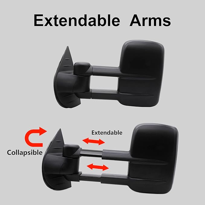 WLLW Towing Mirrors fit for 2007-2014 Chevy Silverado 1500 2500 3500 Suburban GMC Sierra Yukon Tow Mirror Manual Adjustment Glass Manual Telescoping Folding Black A Pair LH RH