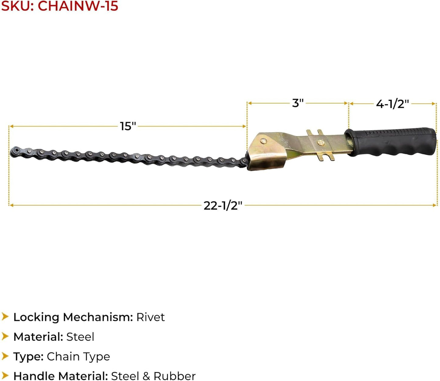 Mytee Products 2 Pack 15" Heavy-Duty Oil Filter Chain Wrench for 4" Diameter Filters – Rivet Locking Mechanism & Ideal for Chain Oil Filter Remover & General Maintenance Tasks