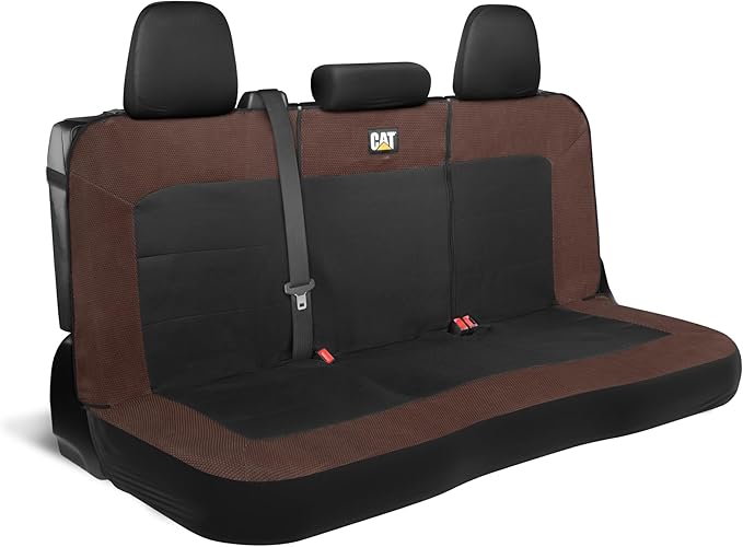 CAT MeshFlex Brown & Black Rear Seat Cover for Car – Durable Canvas & Mesh Design 60/40 Split Bench Protector for Cars, Trucks & SUVs – Back Seat Cover for Rear Bench – Interior Car Accessory