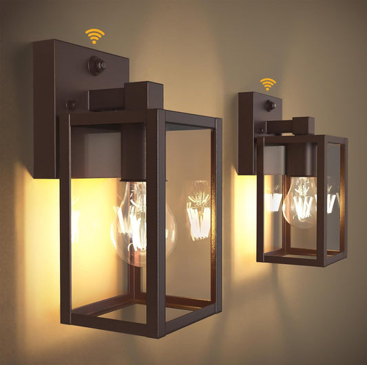 PARTPHONER Dusk to Dawn Outdoor Light Fixtures, 2-Pack Sensor Porch Lights, Waterproof Exterior Wall Sconce Lighting Lamp, Waterproof Wall Lantern for House, Doorway, Garage (Oil Rubbed Bronze)