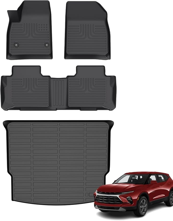 Floor Mats & Cargo Liner for Chevrolet Chevy Blazer 2019-2024 2025 (Not for EV Models) All Weather Automotive TPE Set Anti-Slip Waterproof Floor Liners Accessories (Car Mats+Trunk Mat) Black