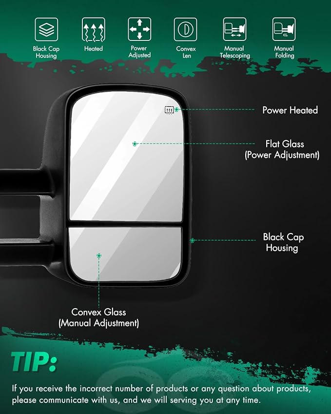 SCITOO Towing Mirrors for 2014-2017 for Chevy Silverado for GMC Sierra 1500 2015-2016 for Silverado for Sierra 2500HD 3500HD with Power Control Heated Manual Telescoping and Folding Feature