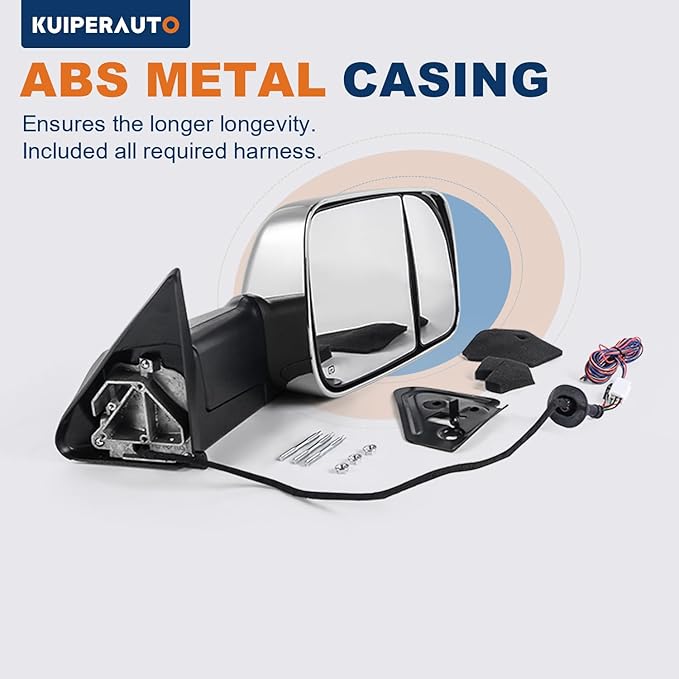 Pair Chrome Power Heated Towing Mirrors Compatible for 1998-2001 Dodge Ram 1500/1998-2002 Dodge Ram 2500 3500 w/White DRL, Led Turn Light