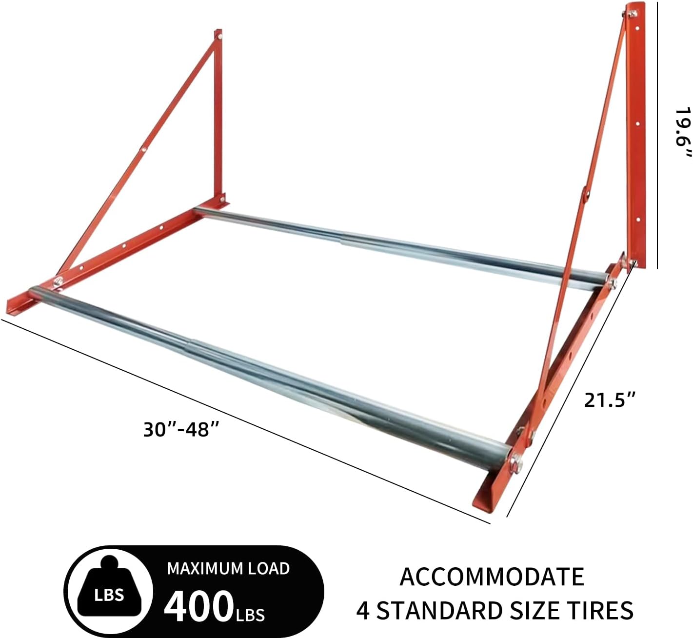 Foozet Heavy Duty Adjustable Wall Mounted Tire Rack for Garage with Telescopic Rods, Hanging Garage Tire Rack for Spare Car Wheel 420 lb.,Folding and Adjustable 30"-48" Tire Storage Rack