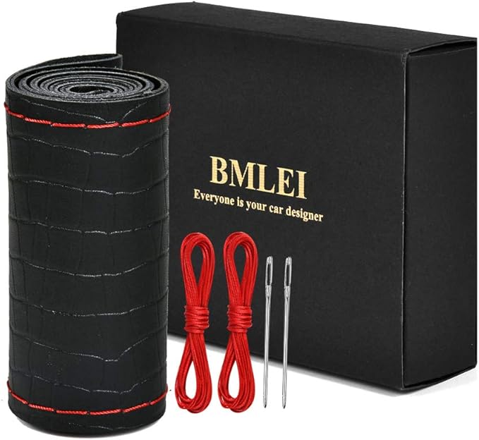 Steering Wheel Cover Universal 15 Inch with Top Genuine Leather, Anti-Slip Design, Soft Padding, Stitch on Wrap