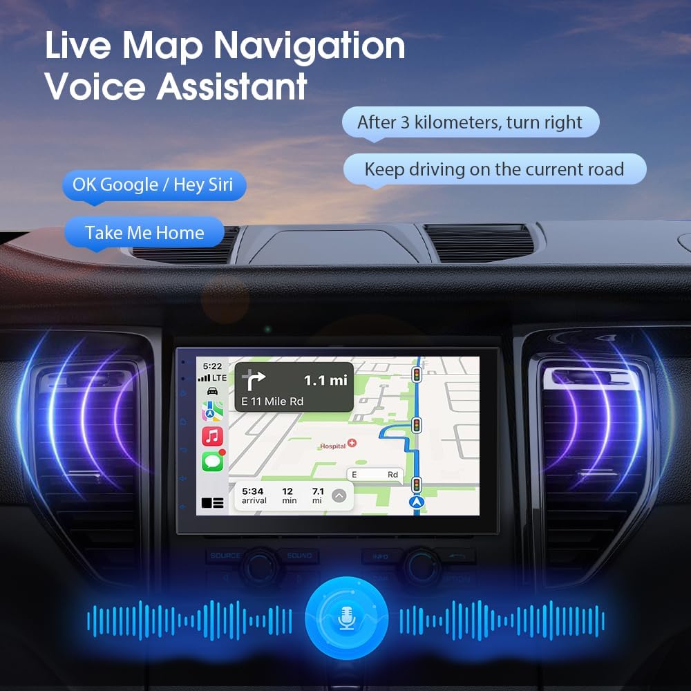 7 Inch Double Din carplay Screen,with Wireless CarPlay and Android Auto Car Stereo,HD Touch Car Radio with Mirror Link,Bluetooth,AUX,FM Transmitter for All Vehicle(No reversing Camera)