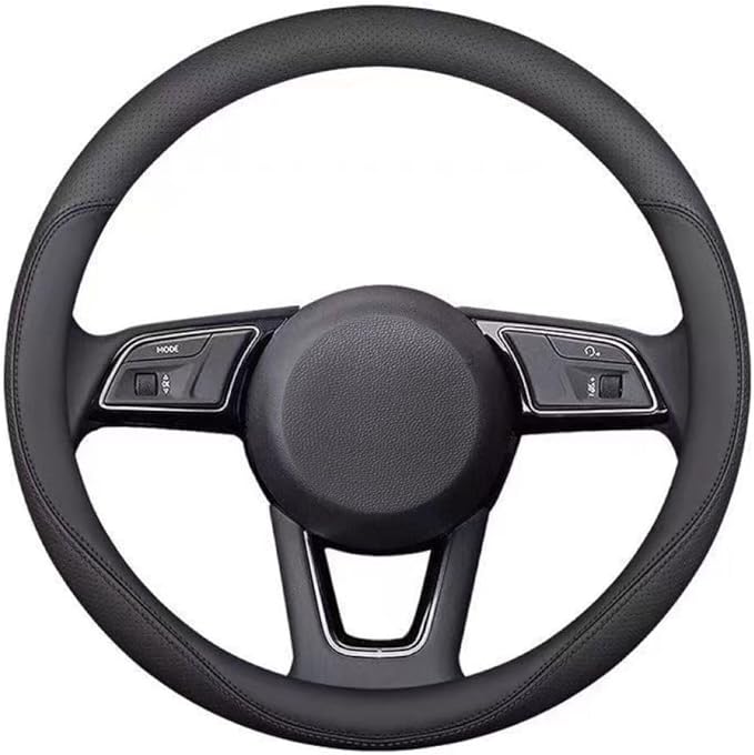 Carodi Latest Nappa Leather car Steering Wheel Cover, Stylish Non-Slip Leather car Interior 15 inches Universal（Black）
