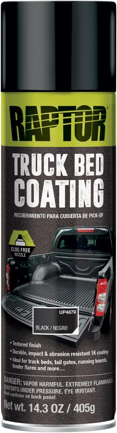 Raptor Truck Bed Coating 1K Aerosol, Spray-On Truck Bed Liner, Durable & Weather-Resistant Protective Coating, Textured Finish, Black, 14.3 OZ