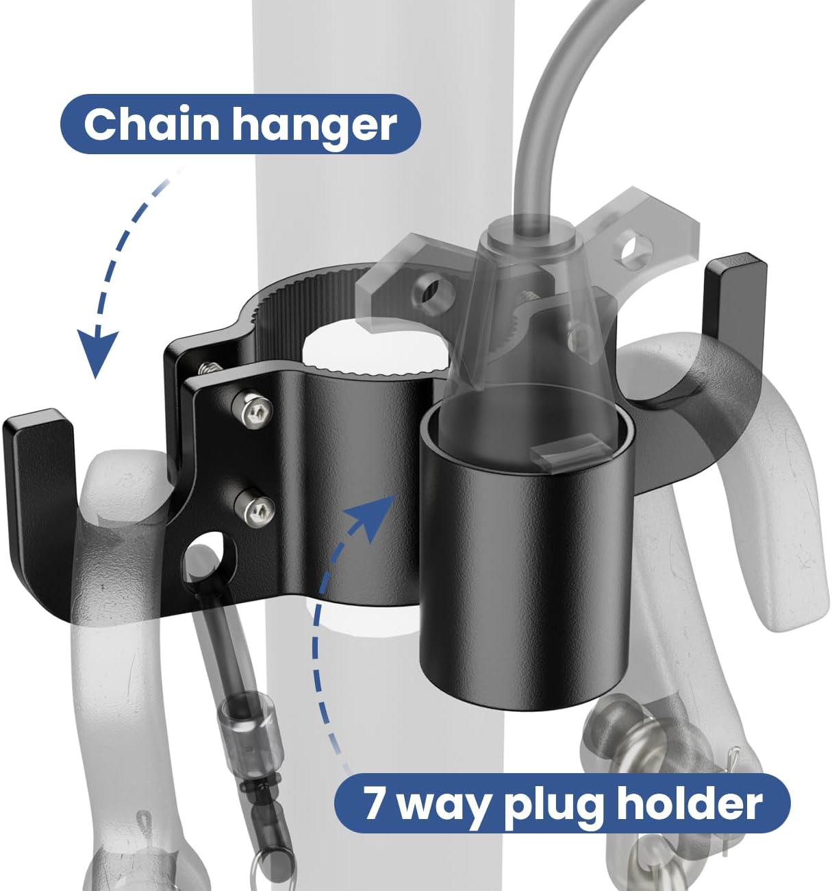 Safoner Aluminum Trailer Towing Chain Organizer with 7-Way Plug Holder- Heavy-Duty RV Tongue Jack Accessories