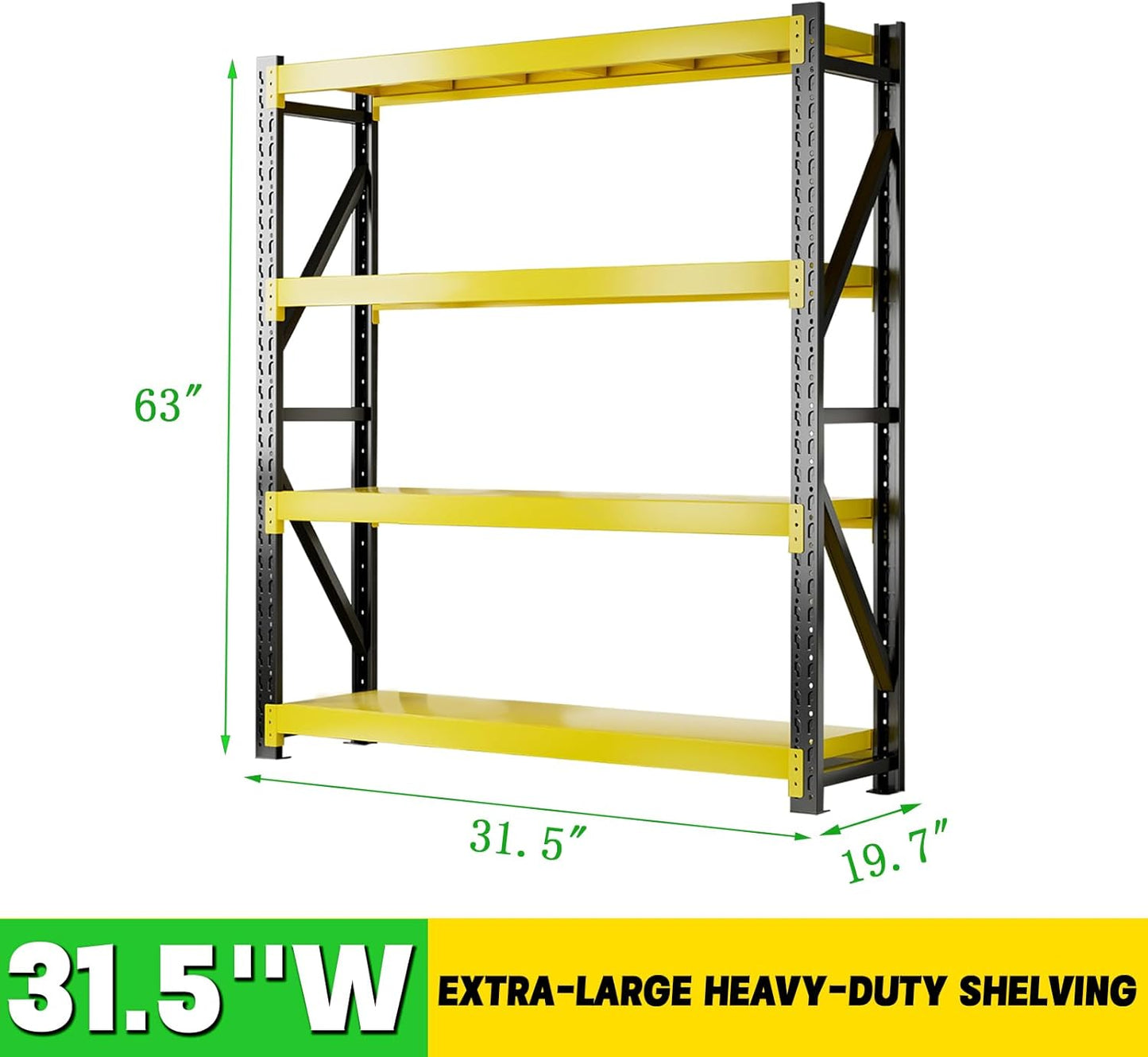 3000LBS Heavy Duty Storage Shelves,63''H Metal Garage Shelving, 4-Tier Adjustable Garage Organization Shelving Units, Industrial Shelving for Warehouse,Workshop- Black & Yellow
