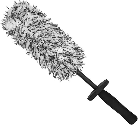 Car Cleaning Brush Rim Brush Wheel Cleaning Brush, Metal Free Soft Synthetic Wool Car Cleaning Brush, Highly Water Absorption Wheel Brush (Black White), Middle