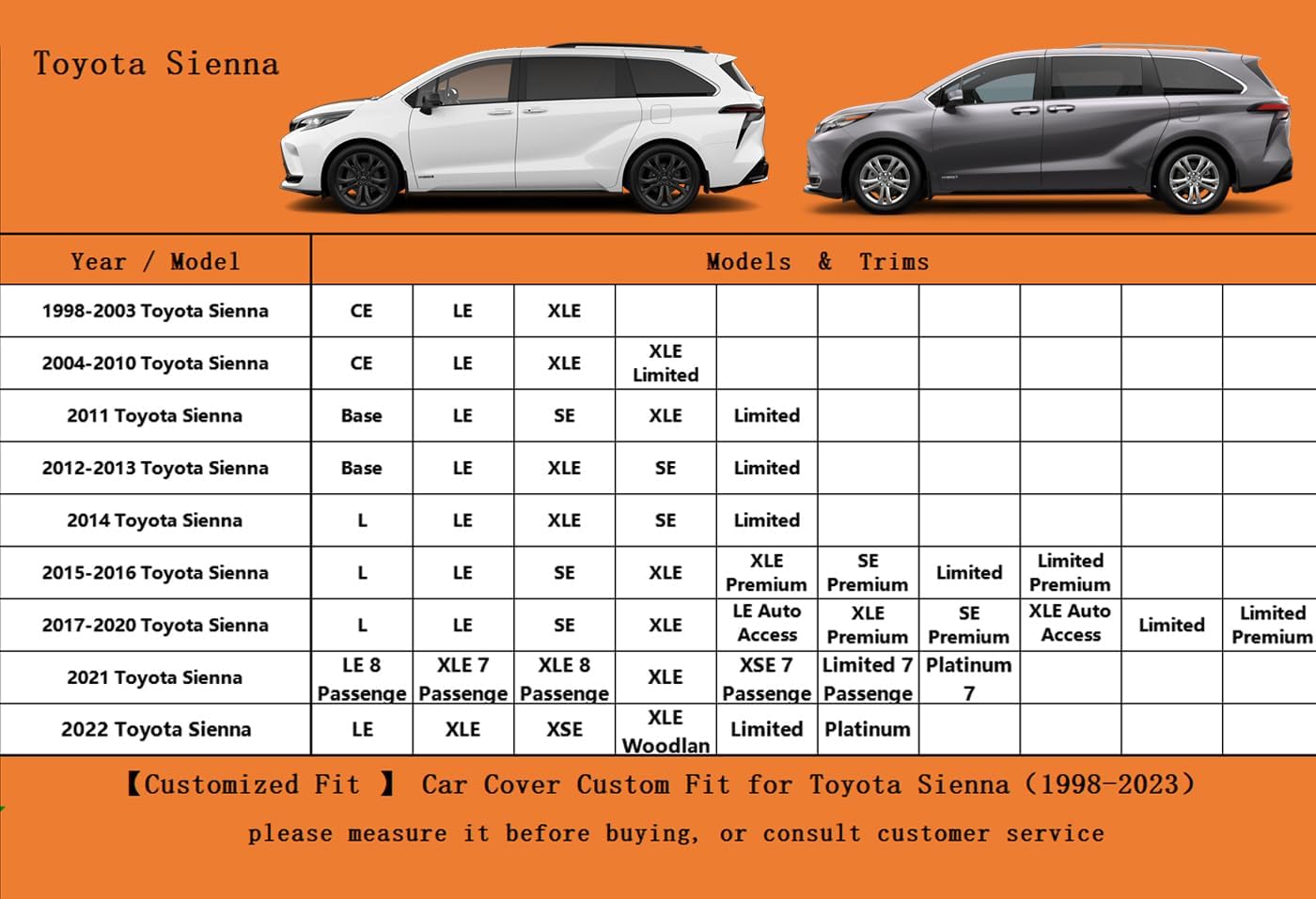 Kayme 7 Layers Car Cover Custom Fit for Toyota Sienna Minivan (1997-2025) Waterproof All Weather for Automobiles, Outdoor Full Cover Rain Sun UV Protection.Black