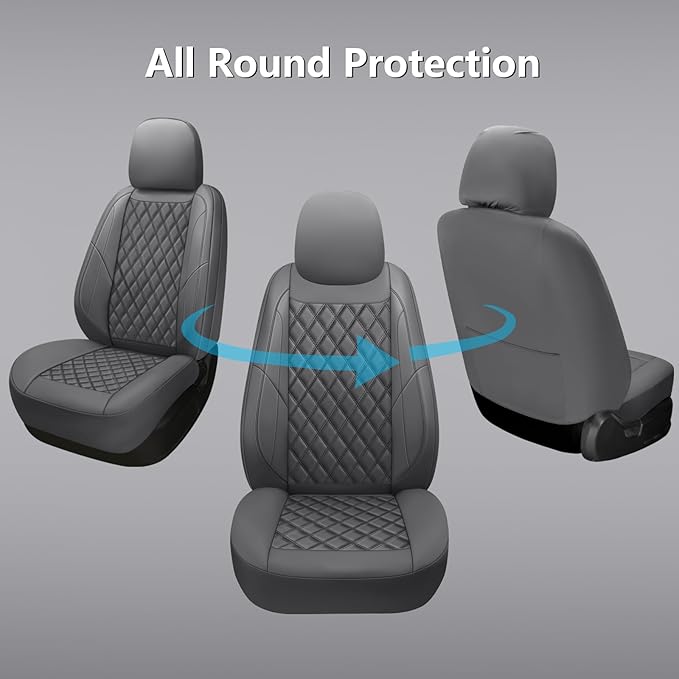 Premium Leather Car Seat Covers Front Pair,Universal Fit for Cars,Trucks&SUVs,Waterproof Car Seat Cushion,Full Coverage Car Seat Protector with 2 Seats,Grey