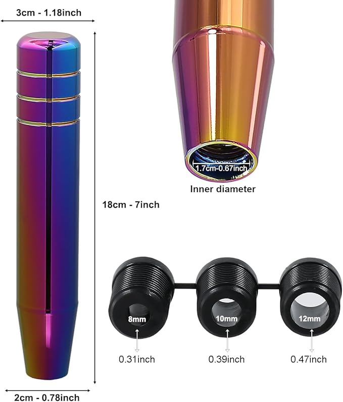 Long Shift Knob Weighted Aluminum Alloy Polished Metal Handle Gear Stick Shifter Knobs Transmission Lever Fit Most Cars Trucks SUV Automated Manual Vehicles Multicolored