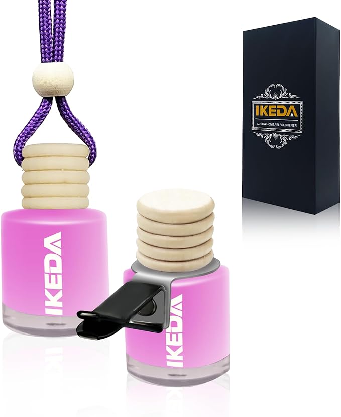 Car Air Freshener Hanging,Cylindrical Auto Scent with Vent Clip Bottle,45-Days Long Lasting Fragrance, Essential Oil Diffuser Odor Eliminator for Women (Circle, Peach)