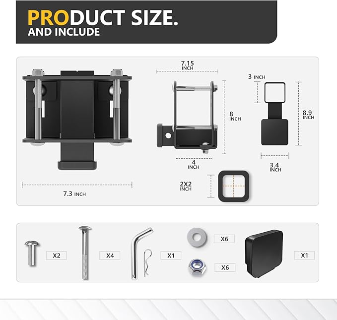 RV Bumper Hitch Receiver for 2" to 4" Rear Beams, 2-Inch Trailer Tow Hitch Adapter with 3,500 lbs Capacity, Fits RV Tire Carrier, Ball Mount, Cargo Carrier, Bike Racks, Camper Accessories