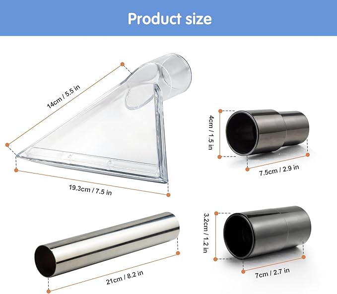 Universal Clear Vacuum Extraction Accessory Compatible with All Shop Vac Extractor with 1-7/8", 1-1/4" Adapters Wet Dry Vacuum Cleaner Attachments for Upholstery Carpet Cleaning Car Detailing