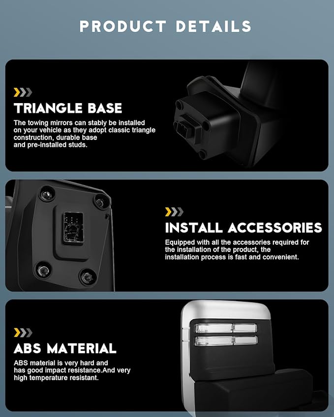 OCPTY Power Heated Towing Mirror Fit For Chevrolet Silverado 1500 2019-2023 Power Heated Turn Signal Width Puddle Running Back-up Light Temp Sensor Chrome Metallic Finish Driver & Passenger Side