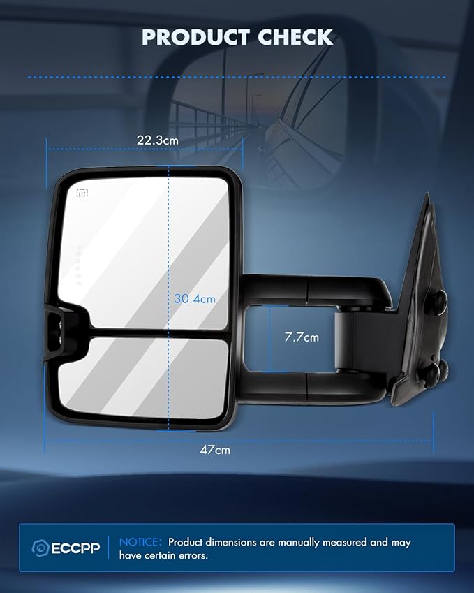 ECCPP Towing Mirrors Tow Mirrors With 1999-2002 For Chevy Silverado For GMC Sierra 1500/2500/3500 Power Adjusted Heated Led Turn Signal Width Light Black Pickup