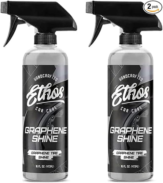 Ethos Graphene Shine - Trim & Tire Shine Spray, High Sheen, Non Greasy, Sling Free Finish! Conditions and Protects Rubber with UV Protection (16 Oz - 2Pack)