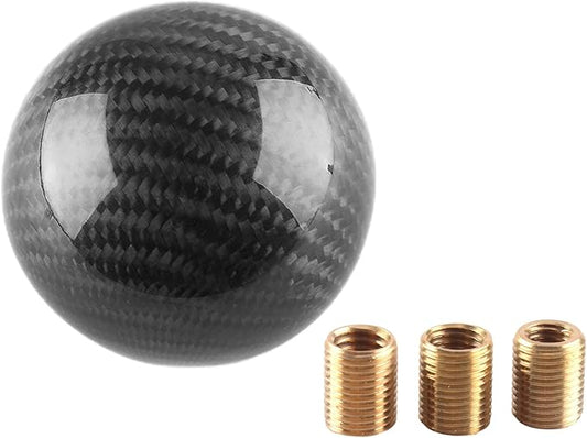 Round Ball Shift Knob 5 6 Speed Carbon Fiber Gear Shifter Knob for Manual Automatic Vehicles with Adapters M12x1.25 M8x1.25, M10x1.25, M10x1.5 (Black)