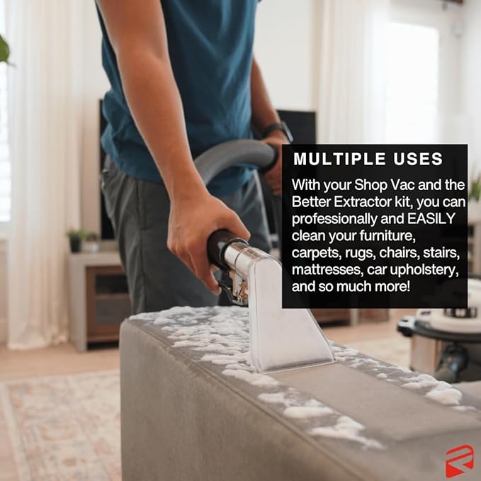 [Ripclean] Betterextractor Hose Kit Extractor Universal Attachment for Shop Vacuum | Use for Carpet, Rugs, Car seat, Upholstery, Stairs, Mattresses | Stainless Steel Hand Tool (25 Foot Waterline)