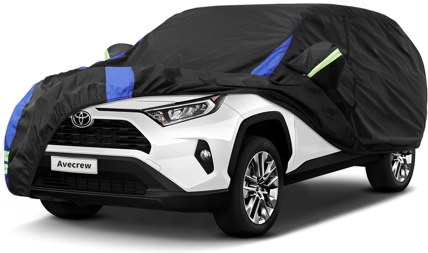 Avecrew Car Cover Custom Fit for Toyota RAV4, Waterproof All Weather Full Exterior Cover Rain Snow UV Protection Cover with Side Door Zipper Design