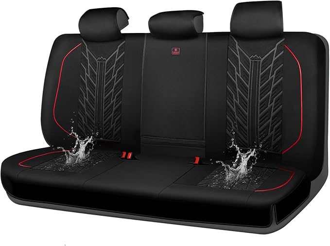 CAR PASS Waterproof Split Bench Seat Covers,Neoprene Rear Seat Covers,All-Weather Non-Slip Durable, Universal Fit for SUVs Sedans Trucks Vans Automotive,Black