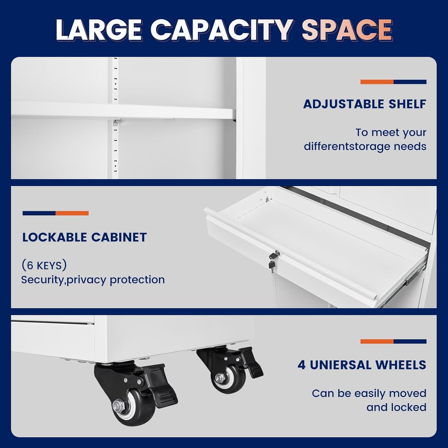 Yizosh Metal Garage Storage Cabinet with Locking Doors and Adjustable Shelves, 73" Rolling Tool Storage Cabinet with 4 Wheels and 1 Drawer for Garage,Warehouse