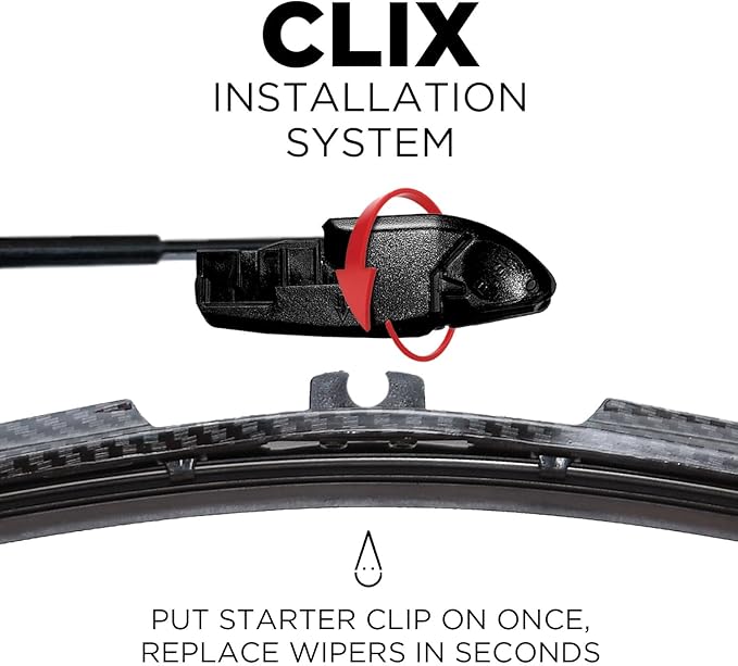 ClixWipers 24" + 20" (Set of 2) Black Carbon Fiber All Weather Premium Automotive Replacement Windshield Wiper Blades, Passenger and Driver Side Winter Wiper Blades for Various Car Models