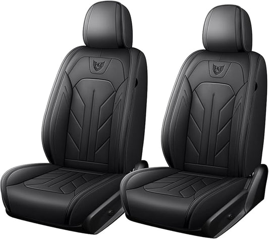 Car Seat Covers Front Seats Leather Car Seat Covers Durable Waterproof Luxury Universal Protective Interior Covers for SUV Pick-up Most Cars Trucks (Black)