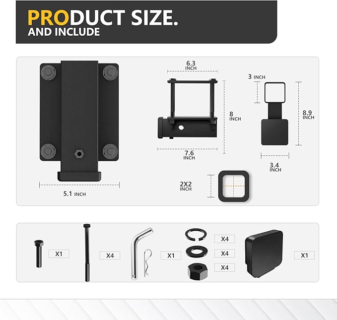 Tow Hitch 2 Inch, RV Bumper Hitch Receiver Adapter Fits 4-4.5" Beam, 200 Lbs Tongue Weight Capacity, Travel Trailer Rear Bumper with Hitch Pin & Hitch Cover, Fit for Camper Bike Racks Cargo Car