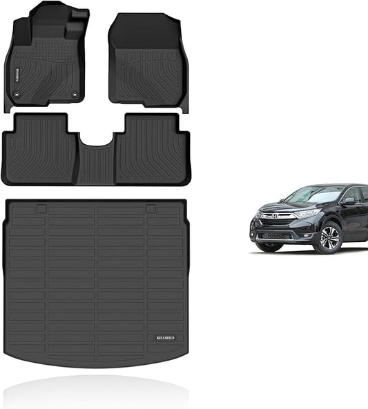 KELCSEECS Floor Mats & Cargo Liner(Deck in Upper Position) for 2017 2018 2019 2020 2021 2022 Honda CRV(Not for Hybrid & Touring) Car Mats Cargo Mat Trunk Mat CR-V Floor Mats Trunk Liner